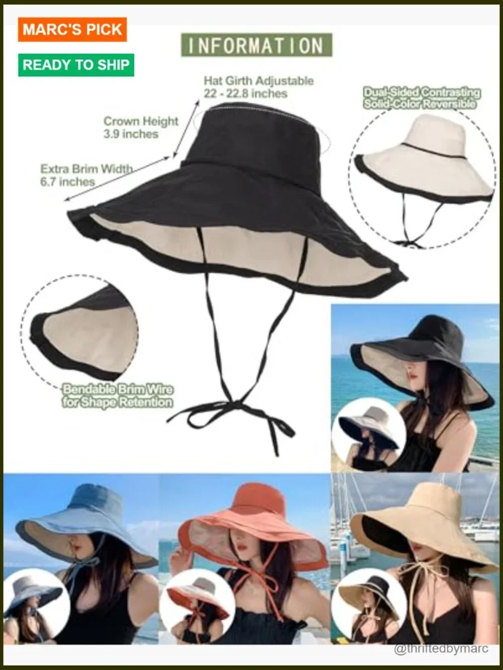 Extra Wide-Brim Sun Hat UPF50+ Reversible Wired Edge Packable Travel Beach